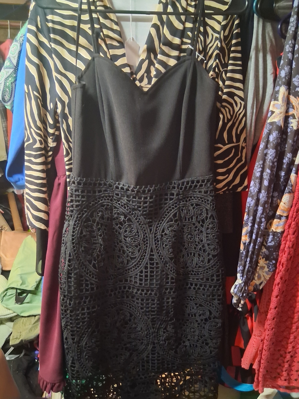 J.O.A. Black Lace-Overlay Spaghetti Strap Dress